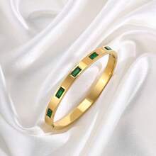 4/1pc Women's Fashion Gold Waist Bracelet, Green Square Diamond, Gold Crescent Moon Bracelet, Gold Egg-Shaped Open Bracelet Inlaid With 18K Gold Zirconia, Luxury Stackable Bracelets, Birthday, New Year, Valentine's Day Gift, Matching Jewelry For Girlfriend, Couple, No Gift Box