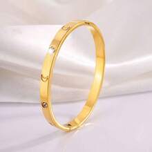 4/1pc Women's Fashion Gold Waist Bracelet, Green Square Diamond, Gold Crescent Moon Bracelet, Gold Egg-Shaped Open Bracelet Inlaid With 18K Gold Zirconia, Luxury Stackable Bracelets, Birthday, New Year, Valentine's Day Gift, Matching Jewelry For Girlfriend, Couple, No Gift Box