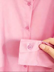 ISADORA MODA Women's Long Sleeve Shirt In Polyester Fabric, One Button On The Cuffs, White And Black, Pmg - 淺粉色 - 查看 3