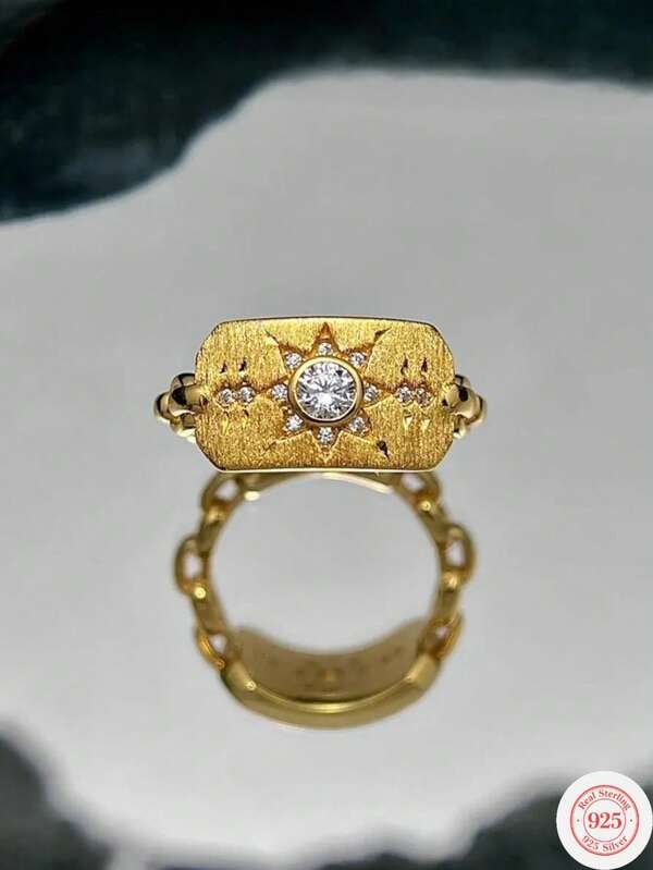 1 Stück S925 Sterling Silber Original Allround Ins Luxus Retro Sternexplosion Diamantring, Goldkette Fingerring, personalisierter Schmuck für Frauen, geeignet für den täglichen Gebrauch, Feste, Partys, Geschenke