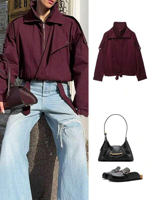 Women's Autumn/Winter Fashion Simple Versatile Double Collar Long Sleeve Casual Jacket