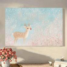 1pc Canvas Painting, Christmas Reindeer Mural Girl Christmas Decoration Pink Christmas Print, Wall Art Print, Home Decor, Perfect Holiday Gift For Him Or Her, Canvas Wall Art,Posters For Room,Home Decor,Room Decor Aesthetic,Room Decoration Stuff.Optional Frame, Room Decor