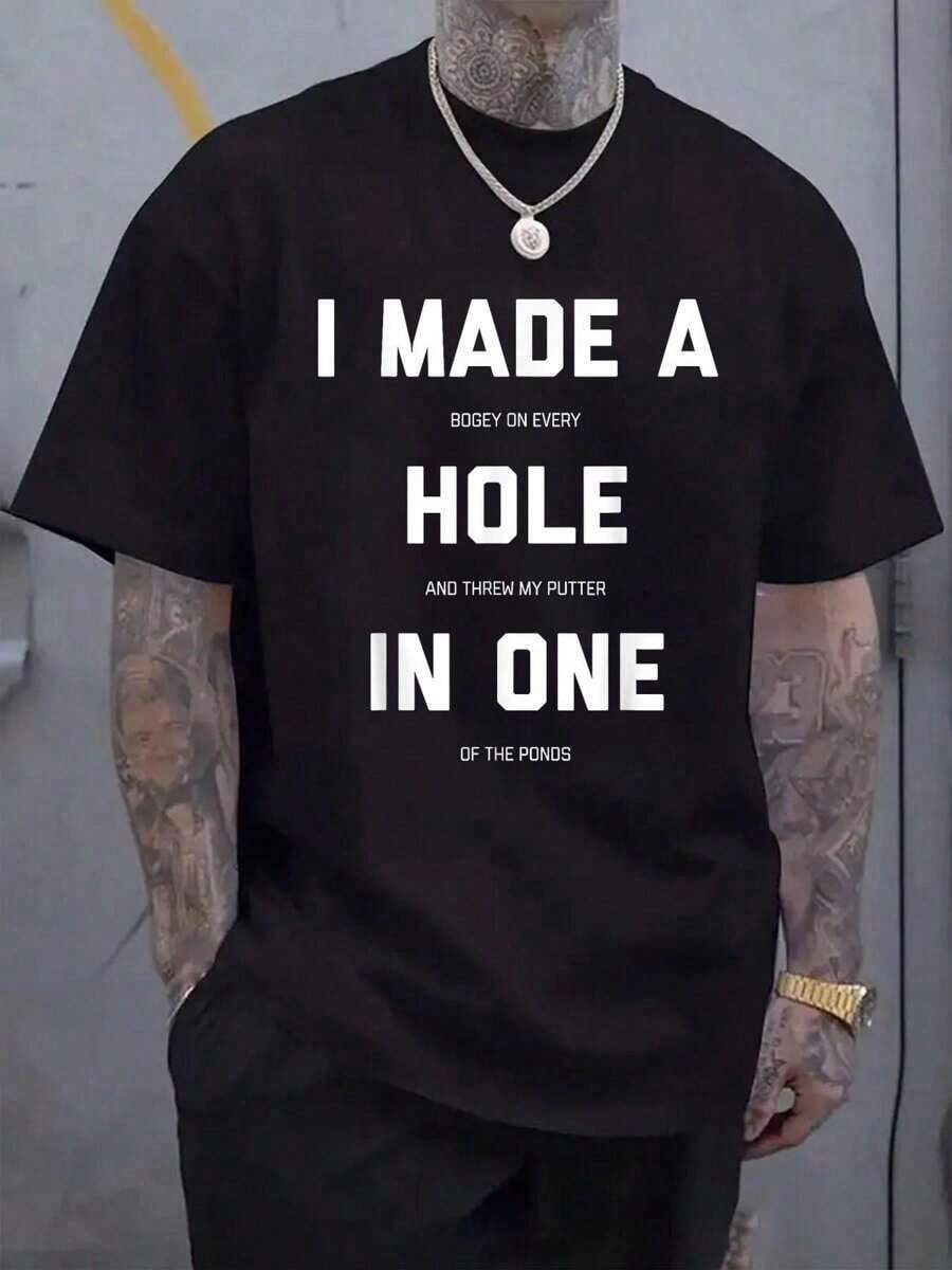 Funny Golf For Men Women-Hole In One Golf Gag Gifts T-Shirt, Casual Crew Neck Short Sleeved Summer T-Shirt, MEN'S TopFashionable Women's Clothing - màu đen - Xem 1