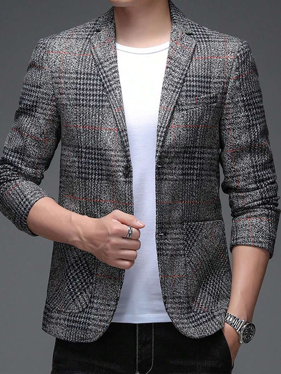 男士休闲通勤格子西装外套