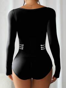 Europe And The United States Women's Non-Marking Solid Color Sexy Round Neck Long-Sleeved Abdominal Corset Buttocks Shaping Corset (Micro Shaping)