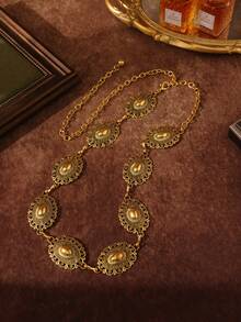 1 chiếc Dây thắt lưng cổ điển phong cách phương Tây Boho khắc hoa bằng kim loại dành cho nữ, giản dị và thời trang - Dây chuyền vàng hình hoa lớn ở eo - Xem 3