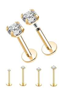 قطعتان من أقراط الأذن المرصعة بالمجوهرات من الفولاذ المقاوم للصدأ ذات الخيط الداخلي للنساء، مناسبة للغضروف والحلقة والأنف والشفاه