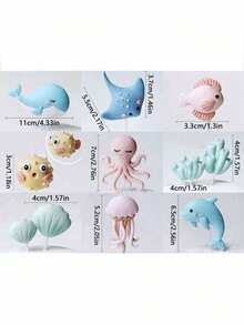 11pcs Or 1pc Marine Animal Cake Decorations, Whales, Dolphins, Porcupines, Jellyfish, Octopuses, Shells, Corals And Other Underwater Animals, Marine Theme Cake Decoration Set, Birthday Cake Baptism Cake Decoration, Soft Clay Handmade With Slight Defects(Do Not Touch The Cake; Please Use It With The Stick.) - Multicolor - View 6