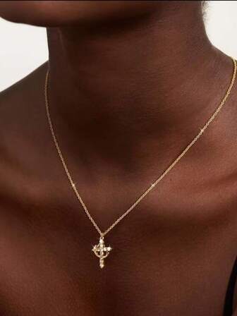 1pc Christian Crown Cross Pendant Necklace For Women - KC Golden Plated Delicate Chain, Elegant Religious Jewelry For Daily Wear, Christmas & Valentine's Day Gifts, Year-Round Versatile Accessory, Cross Necklaces, Sleek Chain Design, Delicate Craftsmanship