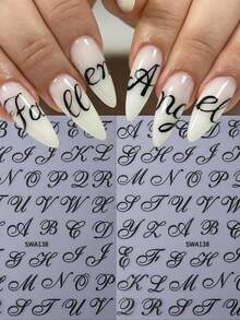 Retro English Letter Pattern 3D Nail Stickers, 3D Black Gothic Letter Nail Stickers, Fashionable And Romantic English Word Alphabet Character Symbol Design DIY Stickers, Y2K Self-Adhesive Slide Nail Decoration, Y2K Self-Adhesive Slide Nail Decoration Accessories