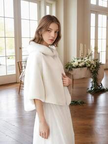 1pc Handmade Premium Autumn/Winter Extra Long Solid Color Polyester Faux Mink Thermal Lined Thick Shawl Vest, Fashion Versatile Minimalist Women Shawl Vest, Suitable For Evening Gown, Bridal Wedding, Gala, Celebration, Daily Wear