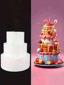 1pc Round White Foam Cake Model, Suitable For Decoration And Making, Baking Display, Wedding Cake Design, Birthday Cake, Christmas Party Cake Or Dried Flower Decor, Valentine's Day, Easter And Other Holiday Party Cake Decoration