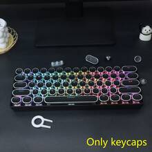 104 Keys Full Size Keycaps With Numeric Keypad, Retro Steampunk Typewriter Style Round Electroplated Keycaps In Black, White, Pink, Blue, Lipstick Red, Translucent Characters, Compatible With MX Switches, 6.25U Spacebar Size, Suitable For 61/87/104/108 Keys Mechanical Keyboards, Comes With Keycap Puller Tool (Keycaps Only, Keyboard Not Included)