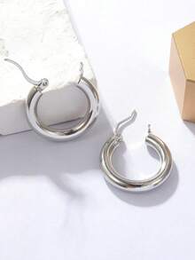1 Cặp bông tai tròn đơn giản thanh lịch mạ vàng 18K bằng đồng, độ dày 0,03μm - Bạc - Xem 4