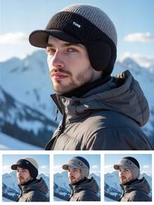 1 Stück Herren Wintermütze - mit Sonnenschirm und Ohrenschutz, Kontrastfarbiges Design im Street-Style, dehnbarer Stoff für Wärme, geeignet für Outdoor-Aktivitäten und kalte Wetterbedingungen auf dem Weg zur Arbeit