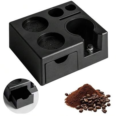 Estación de compactación de espresso, ABS 7 en 1 Caja de golpes multifuncional de espresso con ranura desmontable, Soporte de estación de compactación de café con base antideslizante apta para compactadores de 51, 54, 58 mm, distribuidor, portafiltro y filtro - Altura ajustable y caja de golpes desmontable