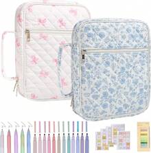 Cubierta bíblica, estuche bíblica acolchada portátil con bolígrafos y pestañas y mango para chicas mujeres, azul - Blanca - Ver 4