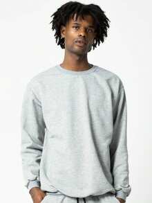 Moletom Gola Redonda Unissex Careca Blusa de Frio Casaco Feminino Masculino Flanelado Liso Sem Estampa Algodão - Cinza Claro - Visão 2