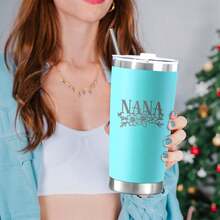 1pc Nana Floral Stainless Steel Insulated Tumbler - 20oz Reusable Coffee Mug, Hand Wash Only, Ideal For Hot And Cold Beverages, Grandma Birthday, Mother'S Day Gift - 粉色 - 查看 9