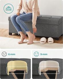 SONGMICS Puff Almancenaje, Banco Almacenaje, 38 x 110 x 40 cm, Taburete con Reposapiés, para Salón, Dormitorio, Gris Oscuro MLSF018G01 - negro - Ver 5