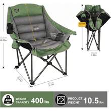 Silla de camping plegable tamaño XL, capacidad resistente de 400 libras, silla de campamento acolchada grande y cómoda, silla de brazos para césped con portavasos integrado - Verde claro - Ver 8