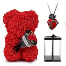 1 pieza Oso de Rosa, Oso de Peluche de Rosa Hecho a Mano en Caja de Regalo de PVC, Usado para el Día de la Madre, Navidad, San Valentín, Día de los Amigos, Aniversario y Regalos de Novia