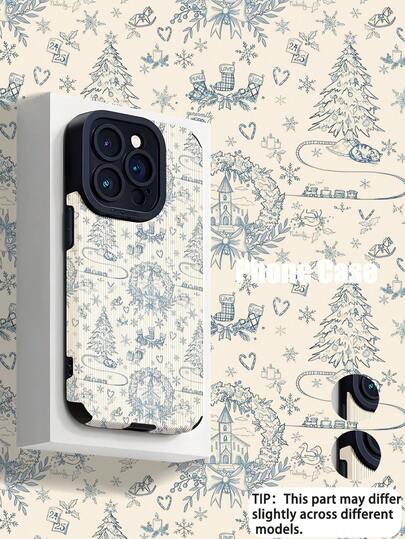 1 Stück modischer Winter Hellblau Weihnachtsbaum Illustration Vertikale Streifen Hochwertige Kunstleder Sturzsichere Fingerabdruck-resistente Stoßfeste Handyhülle kompatibel mit Apple und anderen Modellen