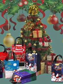 12/6/3 件中号圣诞礼品袋 10.6 英寸 x 7.8 英寸 x 4 英寸带手柄，可重复使用无纺布圣诞购物袋，新年礼品袋，节日派对用品装饰品 - 彩色 - 查看 5