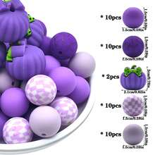21 piezas/42 piezas Cuentas de silicona con diseño de calabaza morada de Halloween para manualidades, cuentas de plástico para bolígrafos, llaveros, decoración de autos, dijes para bolsos y teléfonos, pulseras, suministros de joyería