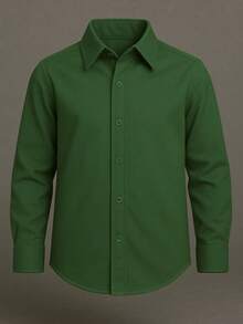 Children's White Long Sleeve Button Down Shirt, Premium Line - Army Green - View 2