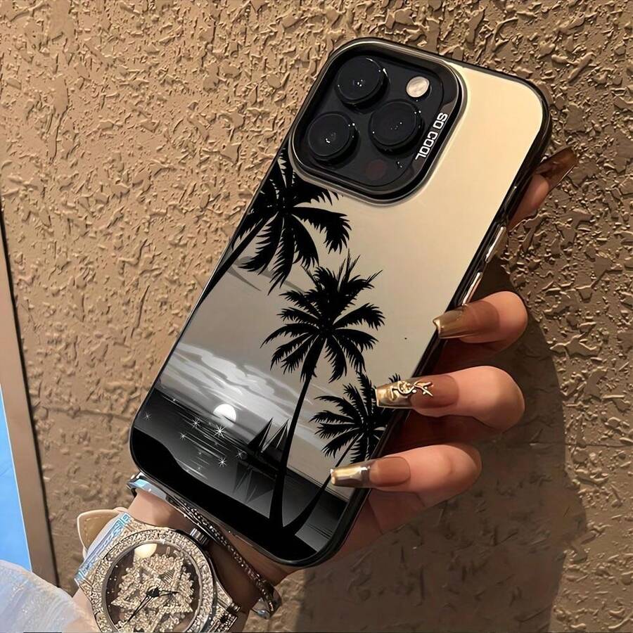 夏の夕日の電話ケース  16、15、14、13、12、11 Pro Max、X、XR、XS Max、8、7 Plusに適しています。落下防止マットバックカバー、 16、15、14、13、12、11、XS、XR、X、7、8、12/13 Mini、Plus、Pro Max、SEシリーズと互換性があります。 - 透明な黒 - チェックする 1