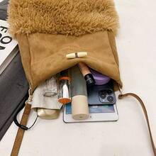 Women's Autumn/Winter Fashion Wool Shoulder Bag, Versatile Ladies Handbag And Wallet, Winter Suede Leather Messenger Bag With Fringe, Fuzzy Bucket Bag, Sheepskin Underarm Bag, Shearling Wool Commuter Shoulder/Crossbody Bag