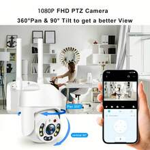 360° PTZ View Smart Home Security Camera, Outdoor WiFi Surveillance Camera - Automatic Tracking And Audio Monitoring, Night Vision, AI Human Detection, Two-Way Talk, Wall-Mounted, USB Powered, White, Wireless Monitoring Camera, Indoor Monitoring Camera, Outdoor Monitoring Camera