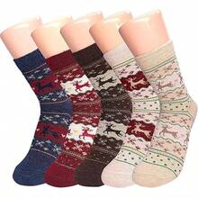 5 Paar Damen Winter Candy farbige Cartoon dicke künstliche Wolle warme gestrickte Socken
