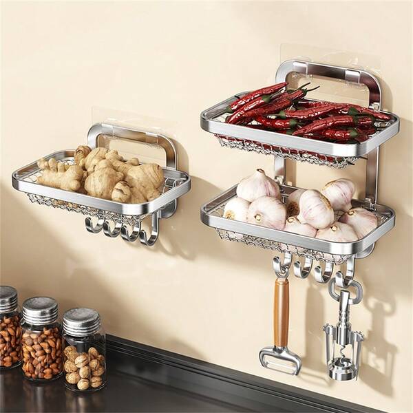 Mehrzweck-Gemüseaufbewahrungsregal für die Küche, wandmontierter Gewürzregalkorb, einfach/doppelt/dreifach-stöckiger Aufbewahrungskorb, Heimdekoration, Party- & Weihnachtsaufbewahrung
