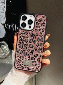 Luxury Pink Leopard Print Fashion Silicone Cheetah 1pc Rhinestone Soft Protective Phone Case Comfortable Grip Compatible With Iphone 17 Pro Max Birthday - Pink - View 6