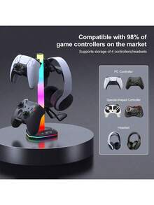 Multi-Device Gaming Stand | Compatible With PS/4, PS/5, Switch Controllers & Headsets | Dual USB & Type-C Charging Ports | 7 Vibrant Light Modes | ABS Material | Ideal For Home Entertainment Setup, Gaming Accessories