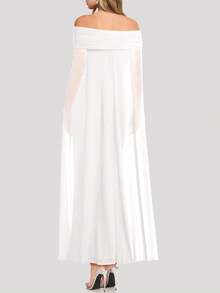 SEBOWEL Off The Shoulder With Mesh Cloak Cape Solid Slim Dress Women Elegant Ruched Bodycon Evening Club Party Cocktail Wedding Formal Dresses Robe - trắng - Xem 5