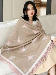 1 Stück Floral Jacquard Strickschal, Faux Kaschmir minimalistisches Design, vielseitiger Schal für Frauen, geeignet für Herbst/Winter