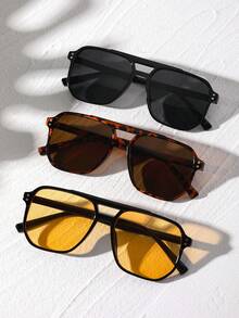 3 Pairs Women's Square Rivet Fashion Glasses Set, Orange, Black, Yellow - Multicolor - View 5