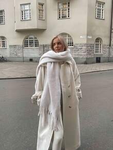 1 Women'solid Color Mohair Scarf Female Autumn Winter New All-In-One Neck Korean Version Of Advanced Sense Thick Warm Cape Suitable For Daily Use For Dress