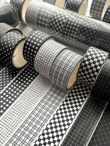 1/8 卷格子和纸胶带，黑白格子胶带，经典格子装饰贴纸，适用于日记本、相册、日记本、计划本、DIY 礼品包装