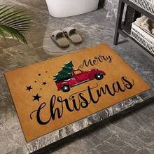 1pc Interesting Christmas Truck-Christmas Tree-Letter Welcome Doormat, Classic European-Style Soft Washable Entrance Mat, Suitable For Entryway, Hallway, Bathroom, Patio, Laundry Room, Bathroom, All Season Decorative Carpet, Christmas Decor - Home Decor