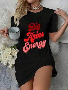 Aries Women Big Aries Energy Zodiac Sign Horoscope Astrology Dress Pajamas Sleepdress Nightshirt - màu đen - Xem 1