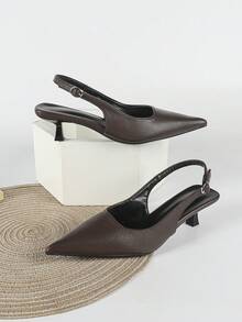 4厘米棕色高跟鞋，派对礼服鞋，套脚细高跟鞋，尖头高跟鞋，优雅猫跟鞋 - 棕色 - 查看 6