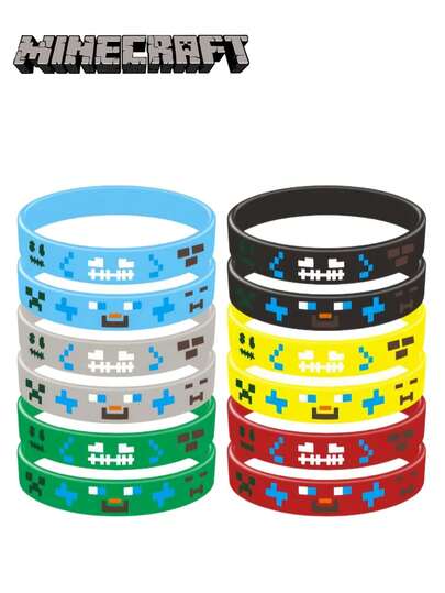Minecraft Pulseira de silicone com 6 peças, pulseira de silicone com desenho animado, pulseira de silicone curva do Minecraft, pulseira de silicone simples, pulseira de silicone sem costura, pulseira de silicone semicircular, pulseira de casal preta e branca, pulseira de presente de Natal, pulseira de jogo, presente de namorado, pulseira de campus.