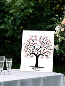 ​Wedding Fingerprint Guest Book - Unframed Canvas Sign-In Painting For Engagement/Bridal Shower