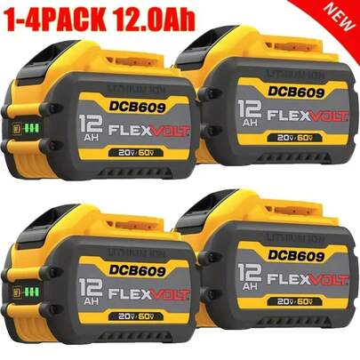 4pcs 12.0Ah Replacement For Dewalt DCB609 12.0Ah 20V/60V MAX Battery Compatible With DCB609 DCB606 DCB612 Lithium-Ion Battery