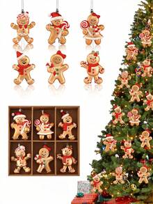 6 buc/1 cutie Decorațiuni pentru brad de Crăciun cu omuleț de turtă dulce - Ornamente de Crăciun cu sclipici roșu agățat, pentru sărbătorile de iarnă, Anul Nou, brad de Crăciun, Articole de sărbători, Decorațiuni pentru casă, Decorațiuni pentru cameră, Decorațiuni de sărbători, Decorațiuni pentru brad de Crăciun, Mobilier pentru casă de interior și exterior, Decorațiuni de Crăciun pentru casă, Decorațiuni de Crăciun - Roșu