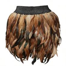 Festival Carnival Party Dance Feather Skirt Bar Jazz Multi-Color Irregular Dance Skirt Gothic Style Halloween Feather Mini Skirt, Elastic - Waist Feather Skirts In Teal, Black, Red And Blue For Halloween Costume, Party, Dance